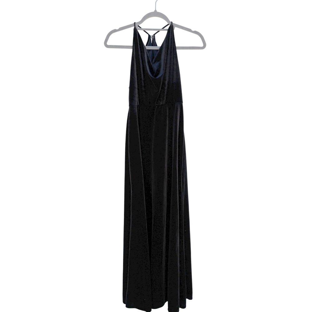 Jenny Yoo‎ Collection Black Velvet Cowl Neck Racer Back Maxi Dress Formal, Sz 0
